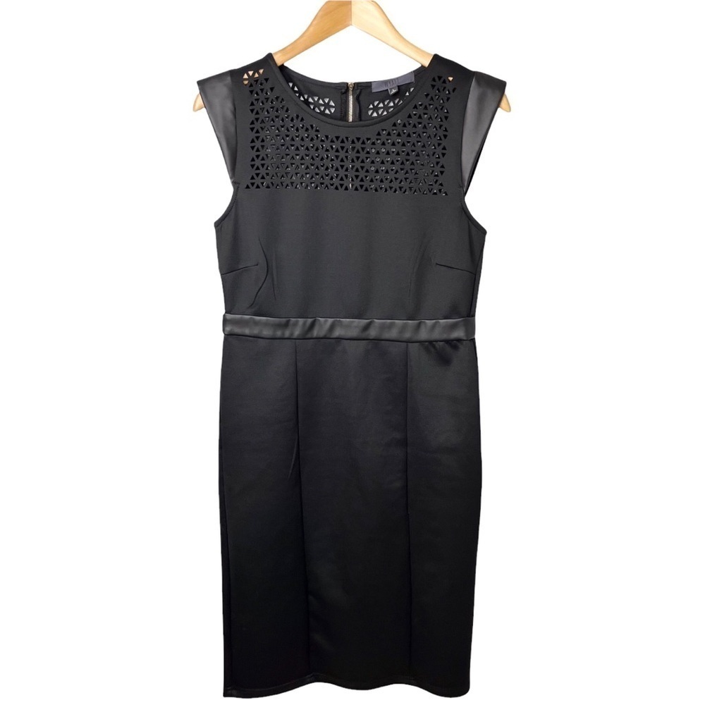 Wyatt Sheath Dress Perforated Black Faux Leather Cap Sleeve Size Large
